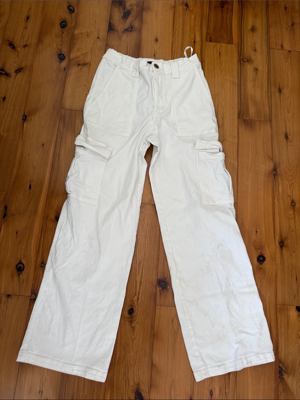 Cotton candy Medium White Jean Cargo Pants with Utility Pockets